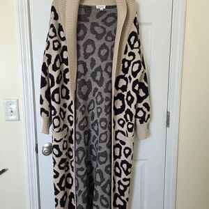 Sugarlips Black and Tan Animal Print Cardigan Duster